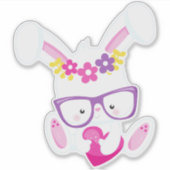 Valentijnsdag Bunny, Witte Bunny, Hart, Glazen Sticker (Voorkant)