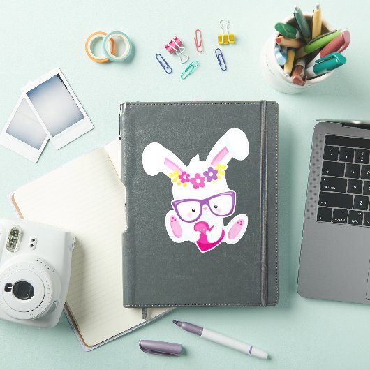 Valentijnsdag Bunny, Witte Bunny, Hart, Glazen Sticker (iPad Cover)