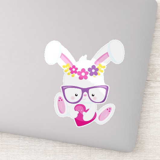 Valentijnsdag Bunny, Witte Bunny, Hart, Glazen Sticker (Detail)