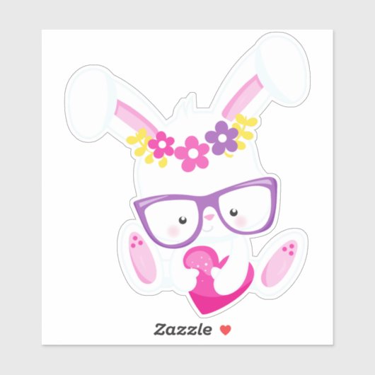 Valentijnsdag Bunny, Witte Bunny, Hart, Glazen Sticker (Vel)
