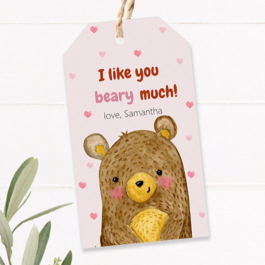 Valentijnsdag cadeau label met teddybeer cadeaulabel