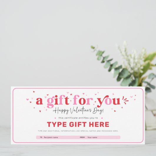 Valentijnsdag Cadeaubon Certificaat Sjabloon Kaart (Staand voorkant)
