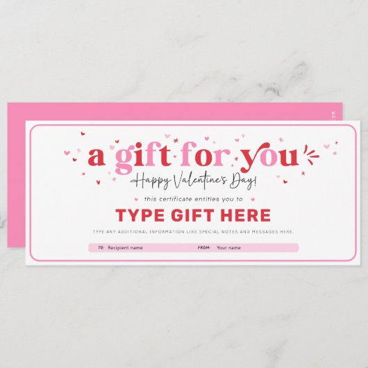 Valentijnsdag Cadeaubon Certificaat Sjabloon Kaart (Voorkant / Achterkant)