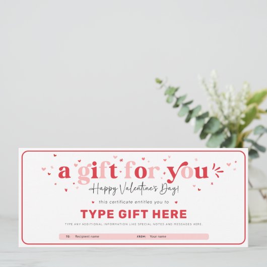 Valentijnsdag Cadeaubon Certificaat Sjabloon Kaart (Staand voorkant)