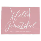 Valentijnsdag-cadeautas elegant script roze wit groot cadeauzakje (Achterkant)