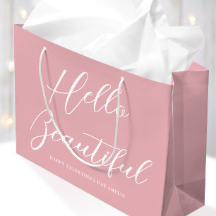 Valentijnsdag-cadeautas elegant script roze wit groot cadeauzakje