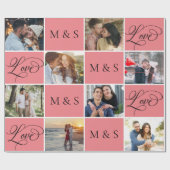 Valentijnsdag Calligrafie Photo Collage Cadeaupapier (Vlak)