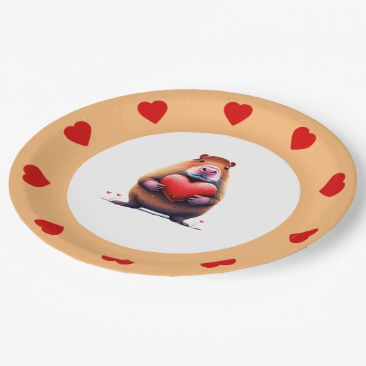 Valentijnsdag Capybara, 7"rond document Bord (Gekanteld)