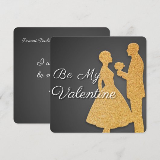 Valentijnsdag Card Golden Silhouette Design Kaart (Voorkant / Achterkant)
