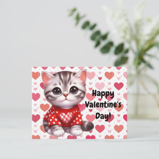 Valentijnsdag Cat Briefkaart (Staand voorkant)