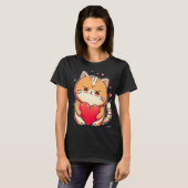 Valentijnsdag Cat Cute Cat Holding a Heart T-shirt (Voorkant volledig)