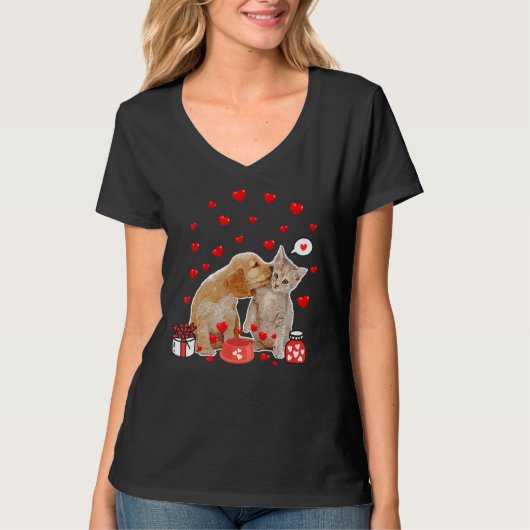 Valentijnsdag Cat Hondenliefhebber Cat Dog Dad Ma  T-shirt (Voorkant)