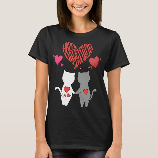  Valentijnsdag Cat Kitten Kat Retro T-shirt (Voorkant)