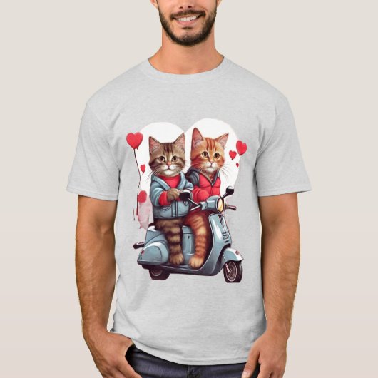 Valentijnsdag Cat op een Scooter 12k Design T-shirt (Voorkant)