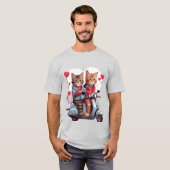 Valentijnsdag Cat op een Scooter 12k Design T-shirt (Voorkant volledig)