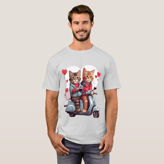 Valentijnsdag Cat op een Scooter 12k Design T-shirt (Voorkant volledig)
