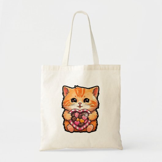Valentijnsdag Cat: Schattige Kat met een hart Tote Bag (Voorkant)