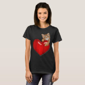 Valentijnsdag Cat w Red Heart schattige kitten val T-shirt (Voorkant volledig)