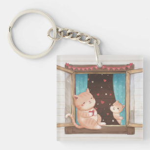 Valentijnsdag: Cats & Hearts Illustration Sleutelhanger