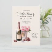 Valentijnsdag Champagne Diner Party Kaart (Staand voorkant)