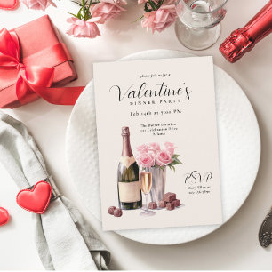 Valentijnsdag Champagne Diner Party Kaart