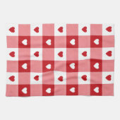 Valentijnsdag Charmant Rood & Wit Geruit Hart Theedoek (Horizontaal)