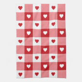 Valentijnsdag Charmant Rood & Wit Geruit Hart Theedoek (Verticaal)