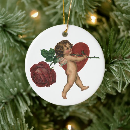  Valentijnsdag Cherub en Victoriaans Roos Keramisch Ornament (Boom)