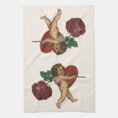 Valentijnsdag Cherub en Victoriaans Roos Theedoek (Verticaal)