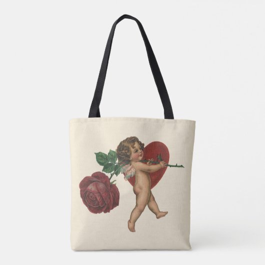  Valentijnsdag Cherub en Victoriaans Roos Tote Bag (Achterkant)