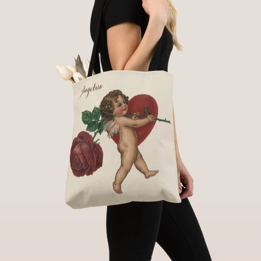  Valentijnsdag Cherub en Victoriaans Roos Tote Bag (Dichtbij)