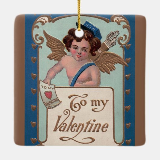 Valentijnsdag, Cherub met liefdesbrieven Keramisch Ornament (Achterkant)