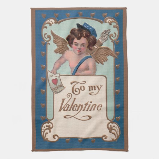 Valentijnsdag, Cherub met liefdesbrieven Theedoek (Verticaal)