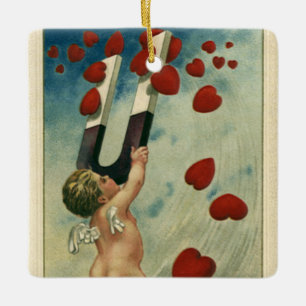 Valentijnsdag, Cherub met Magnet Hearts Keramisch Ornament