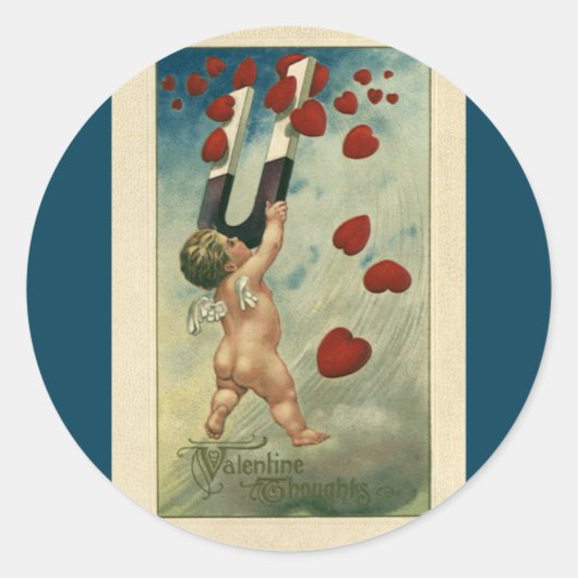  Valentijnsdag, Cherub met Magnet Hearts Ronde Sticker (Voorkant)