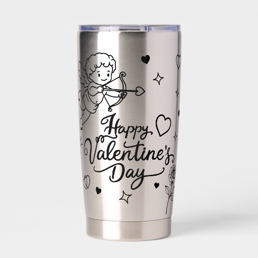 Valentijnsdag Cherubijn & Romantisch Doodle-ontwer Geïsoleerde Drinkbeker (Voorkant)