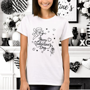 Valentijnsdag Cherubijn & Romantisch Doodle-ontwer T-shirt