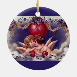 Valentijnsdag Cherubs Hug in Clouds Keramisch Ornament
