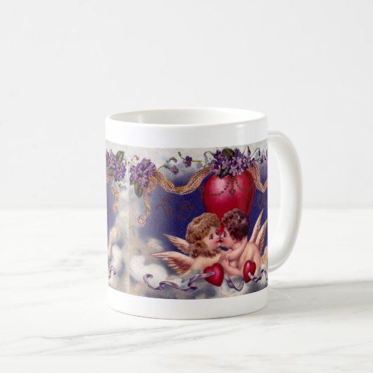  Valentijnsdag Cherubs Hug in Clouds Koffiemok (Voorkant rechts)