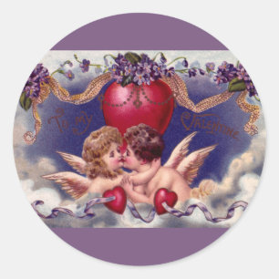  Valentijnsdag Cherubs Hug in Clouds Ronde Sticker