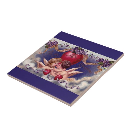  Valentijnsdag Cherubs Hug in Clouds Tegeltje (Zijkant)