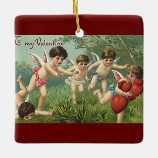  Valentijnsdag Cherubs met liefdesharten Keramisch Ornament (Voorkant)