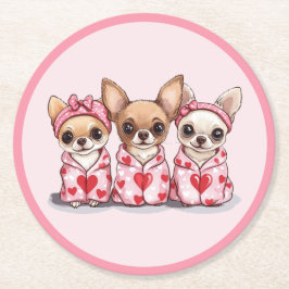 Valentijnsdag Chihuahua Dogs Ronde Kartonnen Onderzetter