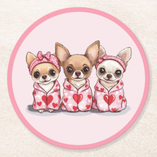 Valentijnsdag Chihuahua Dogs Ronde Kartonnen Onderzetter