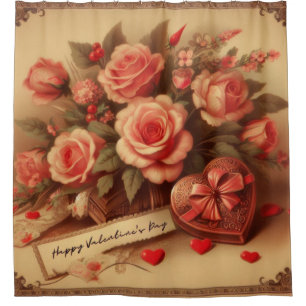 Valentijnsdag Chocolade en Bloemen Douchegordijn