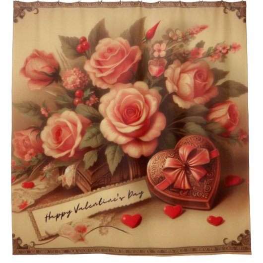Valentijnsdag Chocolade en Bloemen Douchegordijn (Voorkant)
