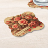 Valentijnsdag Chocolade en Bloemen Kartonnen Onderzetters (Gekanteld)