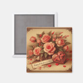 Valentijnsdag Chocolade en Bloemen Magneet (Voorkant / Achterkant)