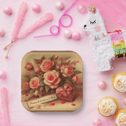  Valentijnsdag Chocolade en Bloemen Papieren Bordje (Feest)