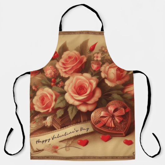  Valentijnsdag Chocolade en Bloemen Schort (Voorkant)